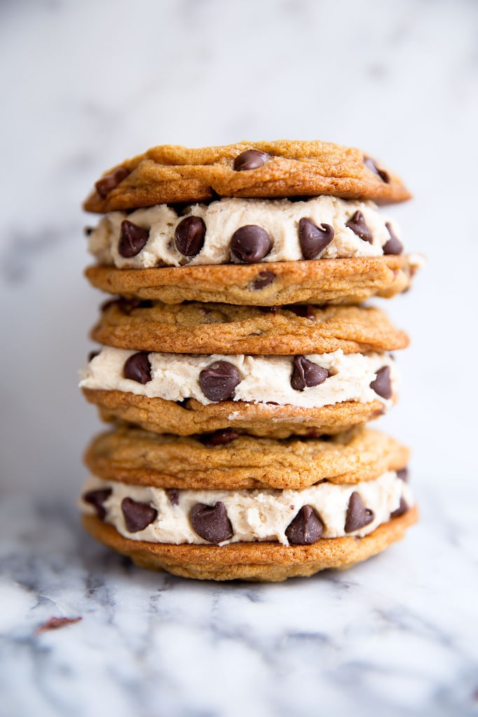 chocolate chip cookie sandwich in a stack