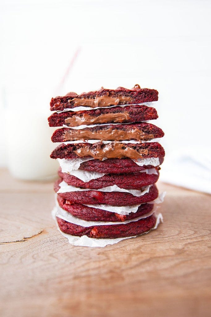 Nutella Stuffed Red Velvet Cookies