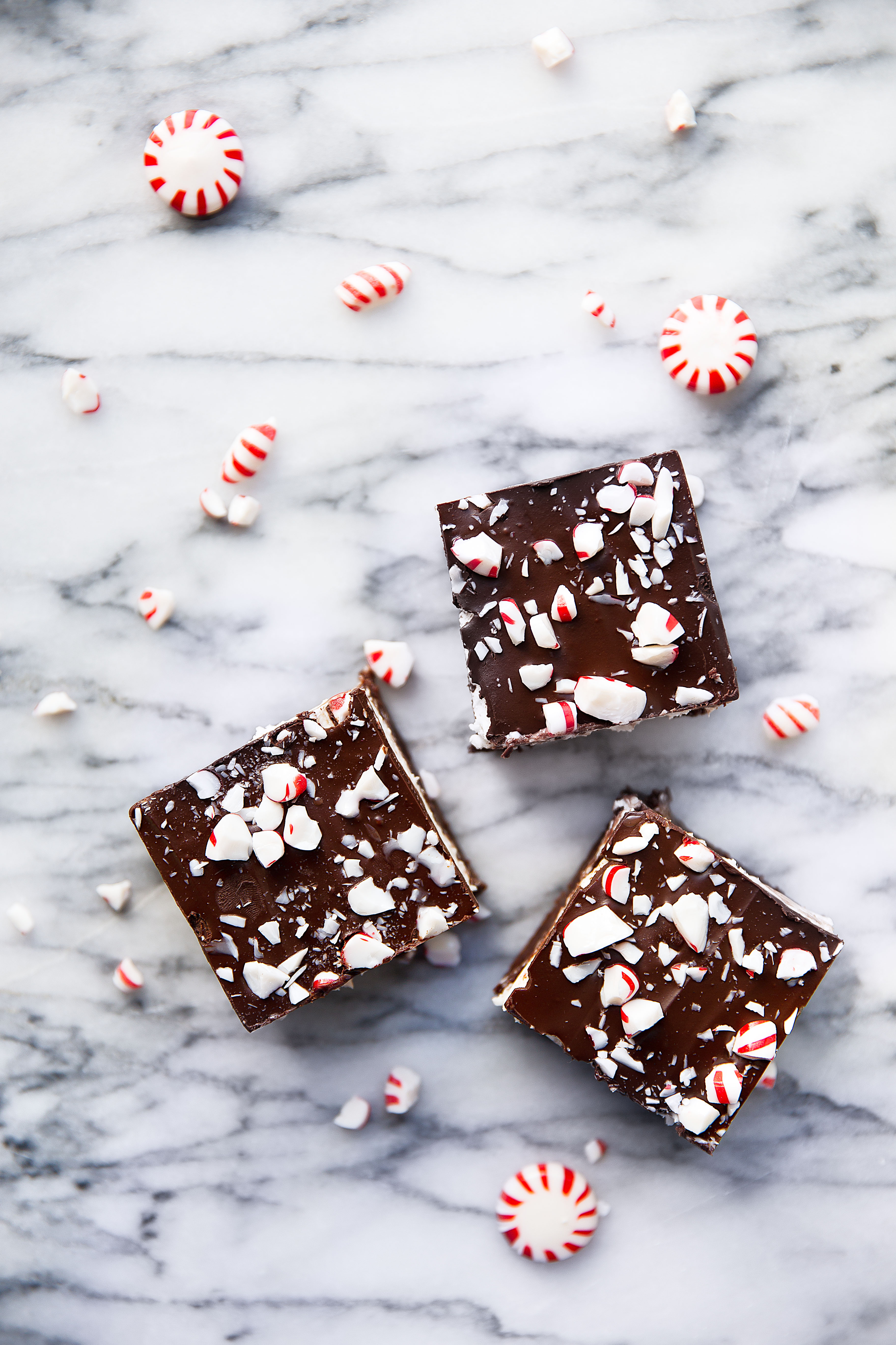 peppermint bark brownies on countertop
