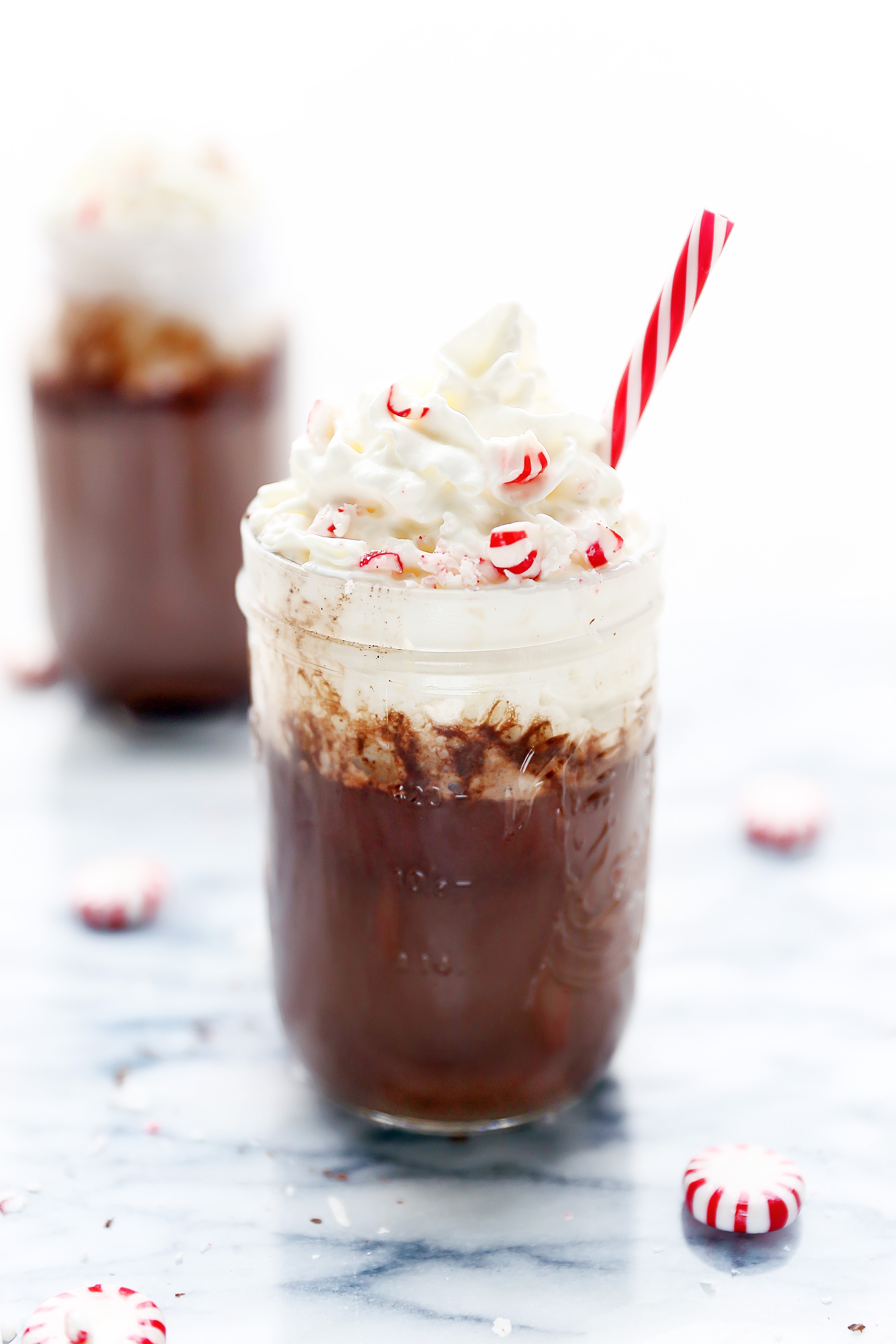 peppermint hot chocolate in a mason jar