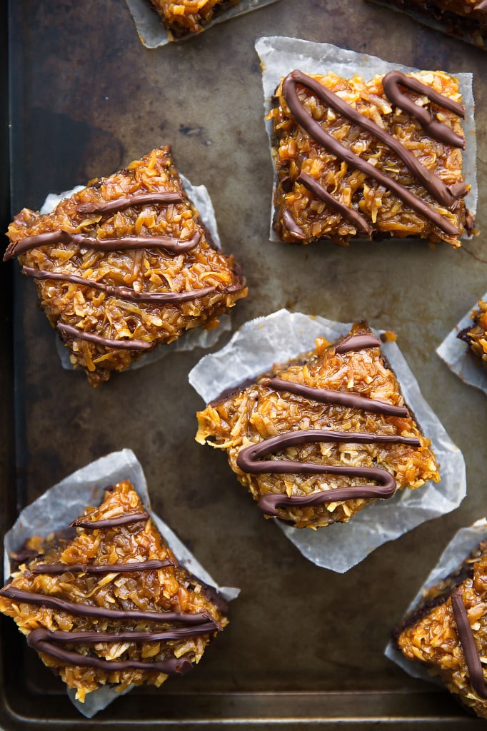 samoa brownies on a baking tray