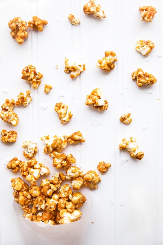 Salted Caramel Popcorn on countertop