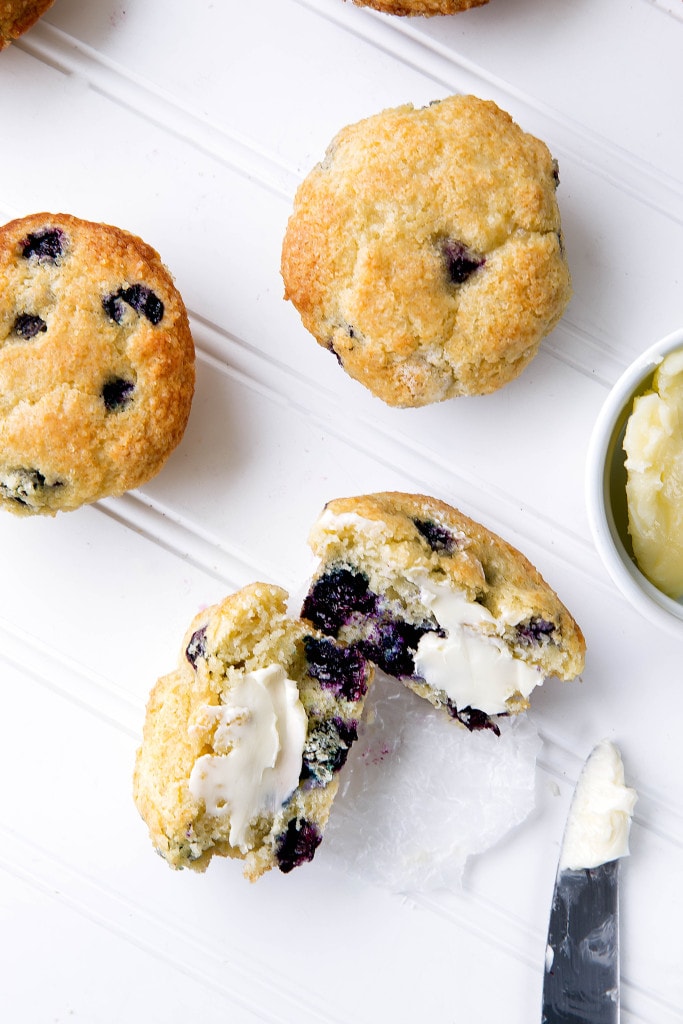 bakery style blueberry muffin with butter