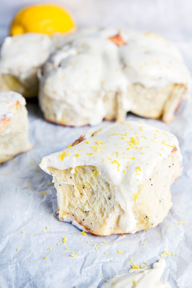 Sticky-sweet Lemon Poppyseed Sticky Buns with a lemon cream cheese frosting