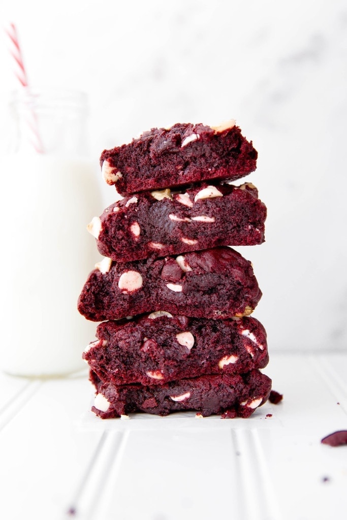 Red Velvet Brookies in a stack