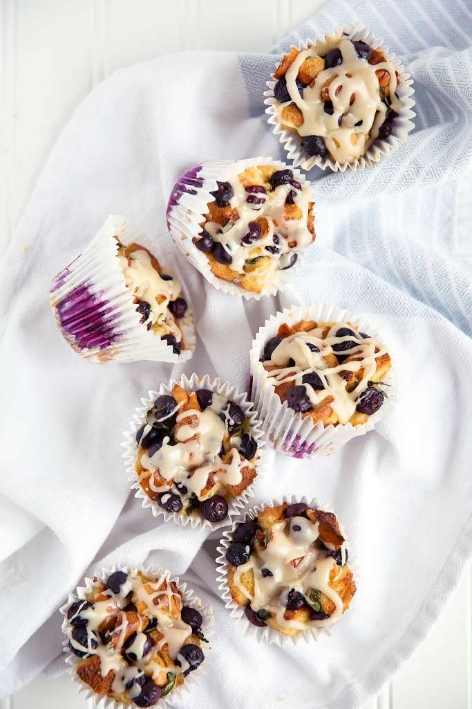 Basil Blueberry French Toast Cups on a towel