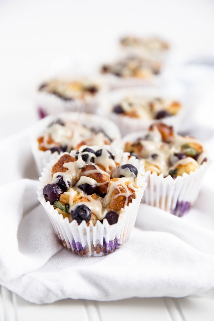 Basil Blueberry French Toast Cups with maple icing