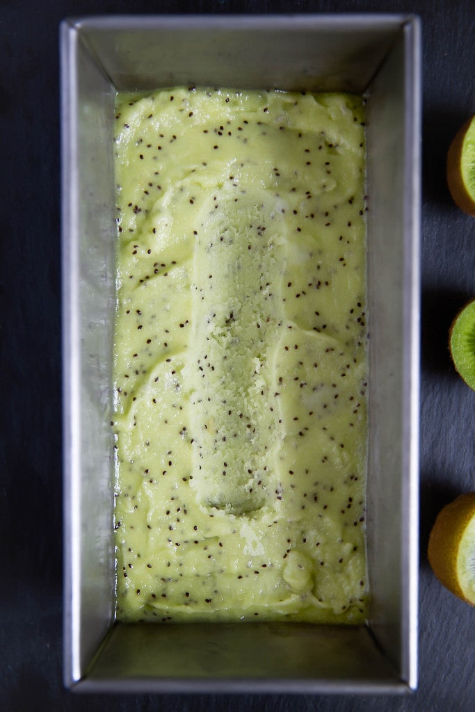 Kiwi Lime Sorbet in loaf pan