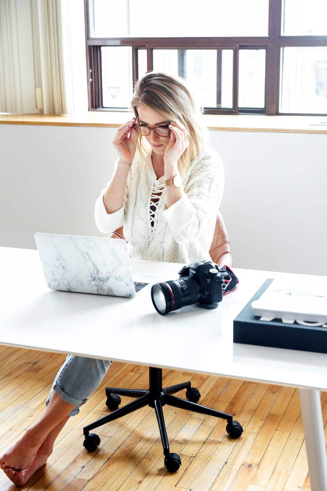 woman sitting at desk