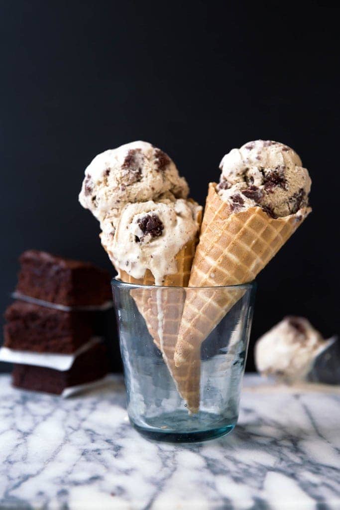 Brown Butter Brownie Ice Cream: nutty brown butter ice cream swirled with fudgy brownie pieces. One bite and you're in ice cream heaven.