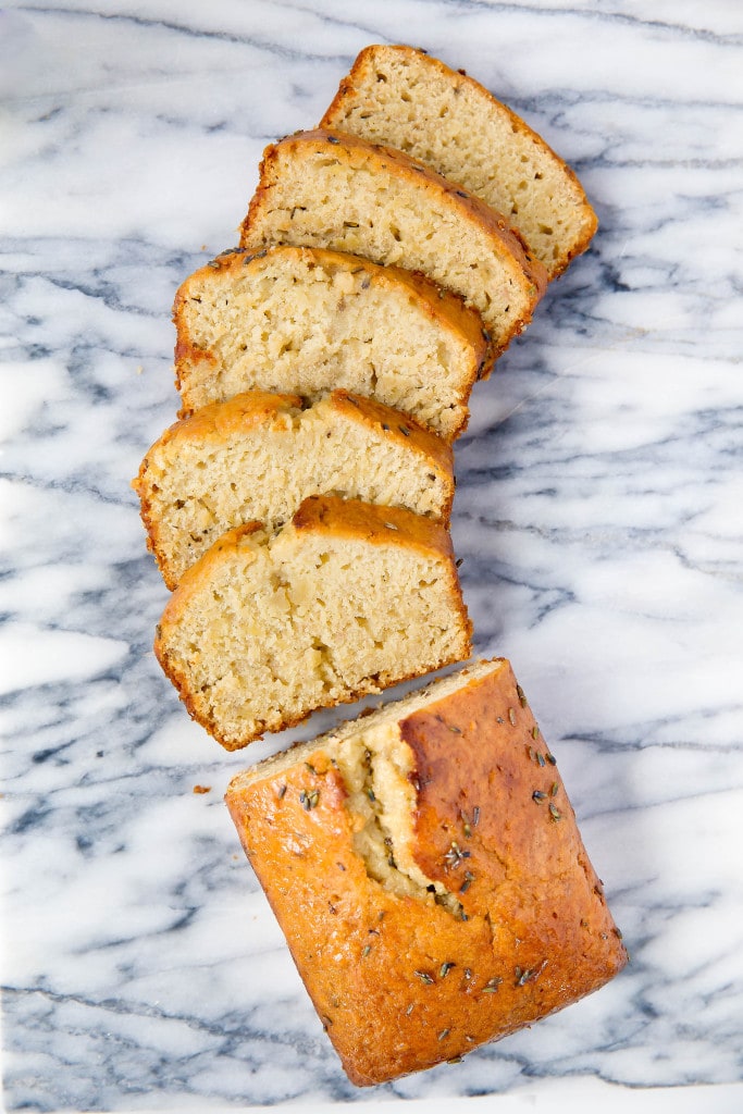 sliced loaf of Banana Lavender Bread