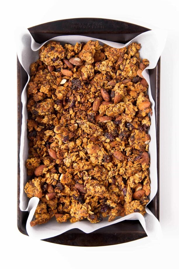 Packed with carrots, coconut, cinnamon, and raisins, this Carrot Cake Granola takes breakfast up a notch. Gluten free, refined sugar free, and loaded with ingredients that will keep you full all morning long.