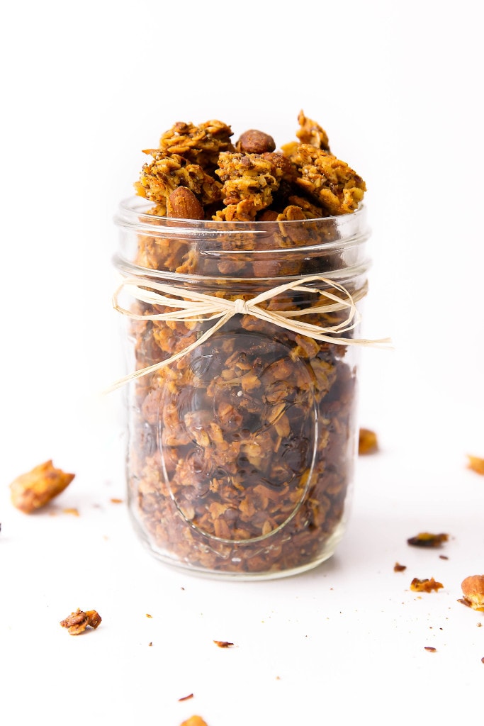 Packed with carrots, coconut, cinnamon, and raisins, this Carrot Cake Granola takes breakfast up a notch. Gluten free, refined sugar free, and loaded with ingredients that will keep you full all morning long.
