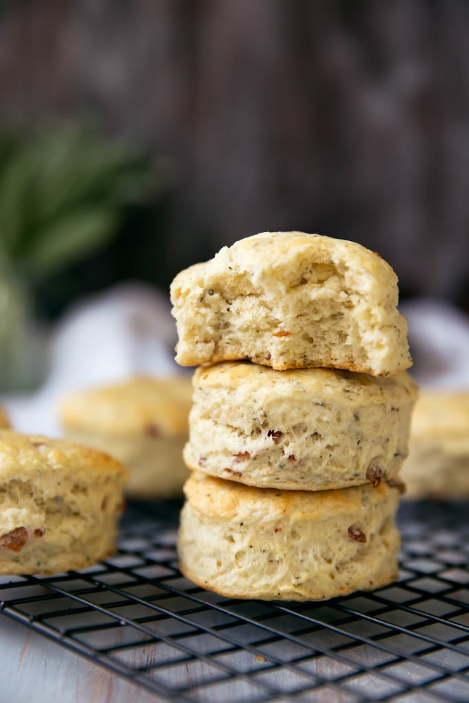 Creamy, flakey buttermilk biscuits speckled with fresh sage and bacon. A winning combination worthy of any table.