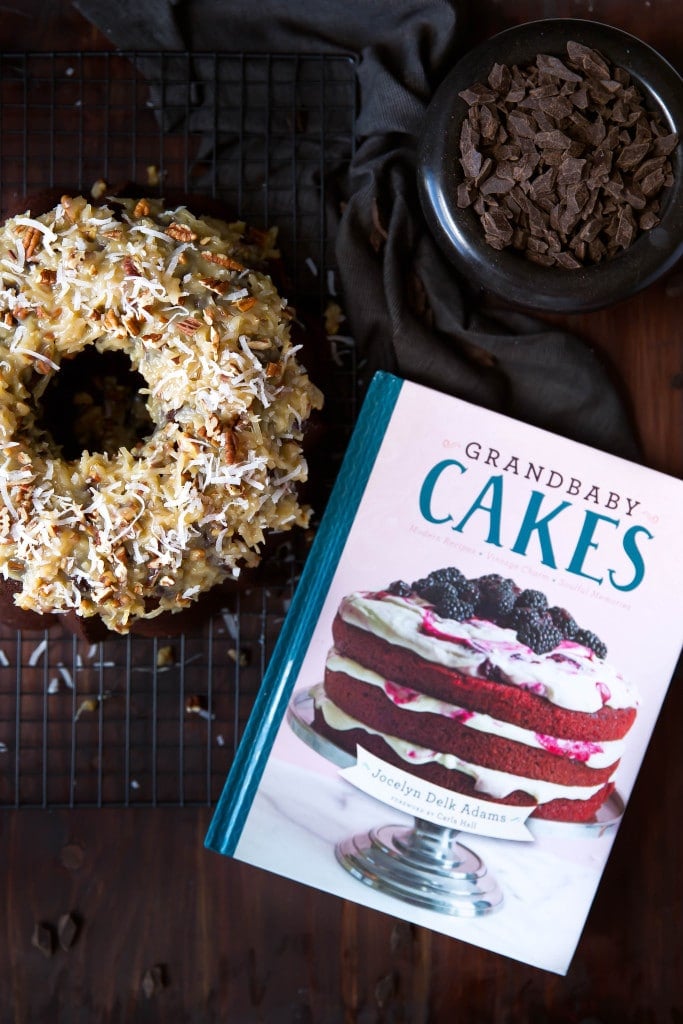 German Chocolate Pound Cake: a rich, brownie-like chocolate cake topped with gooey coconut pecan frosting!