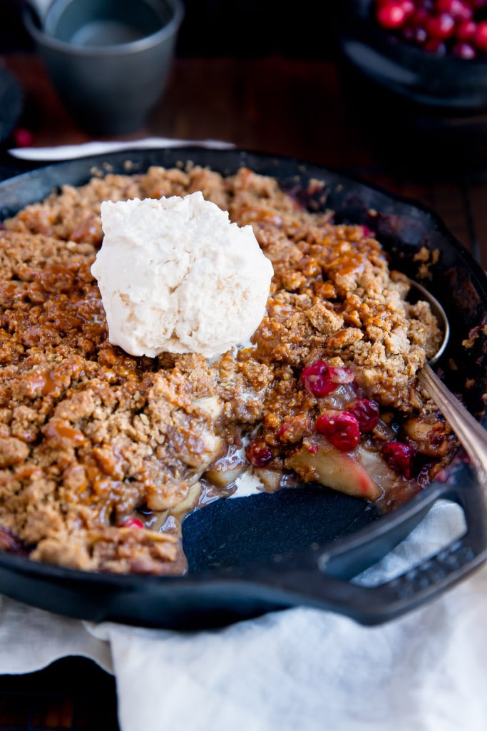 Try this fresh take on a classic: Cranberry Bourbon Apple Crisp drizzled with a Salted Caramel Sauce!
