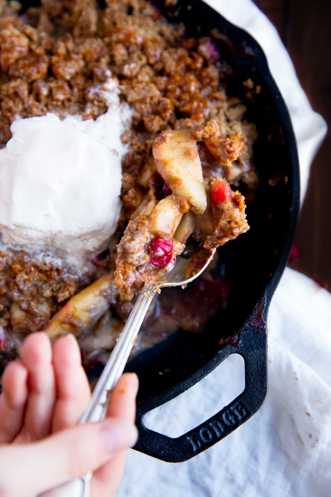 Try this fresh take on a classic: Cranberry Bourbon Apple Crisp drizzled with a Salted Caramel Sauce!