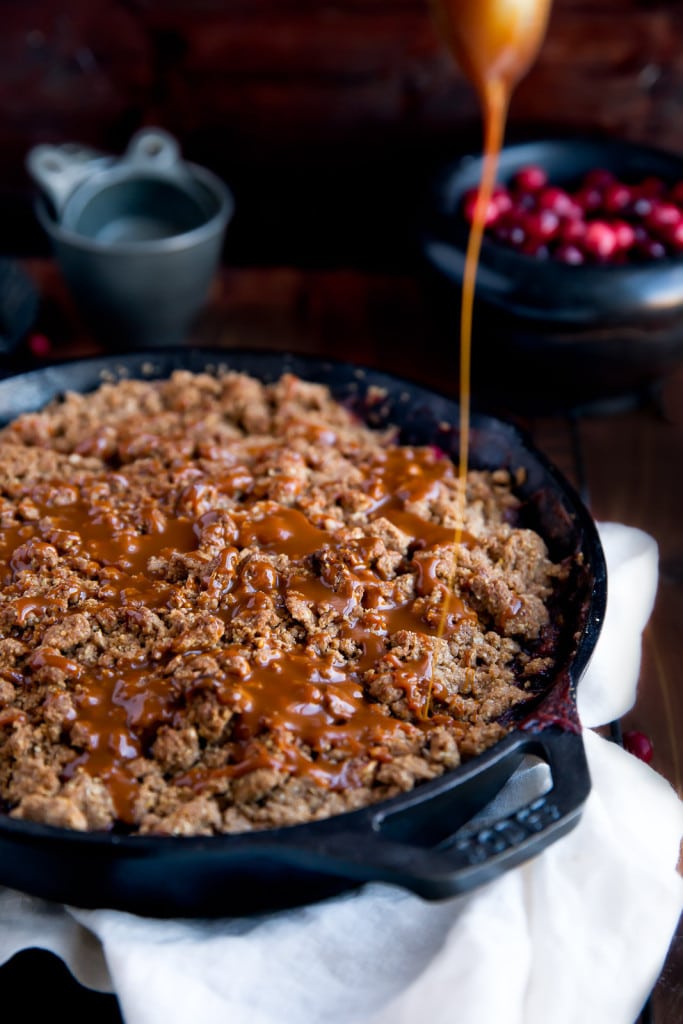 Try this fresh take on a classic: Cranberry Bourbon Apple Crisp drizzled with a Salted Caramel Sauce!