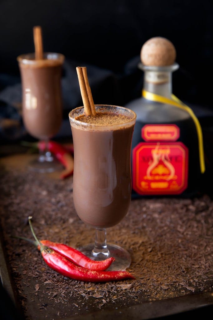 Hot Chocolate del Diablo: a decadent boozy hot cocoa made with chocolate chile tequila for a kick of spice!