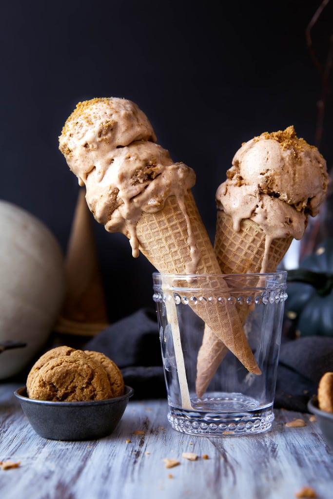 A creamy pumpkin ice cream swirled with gingersnap cookies makes for a perfect fall dessert