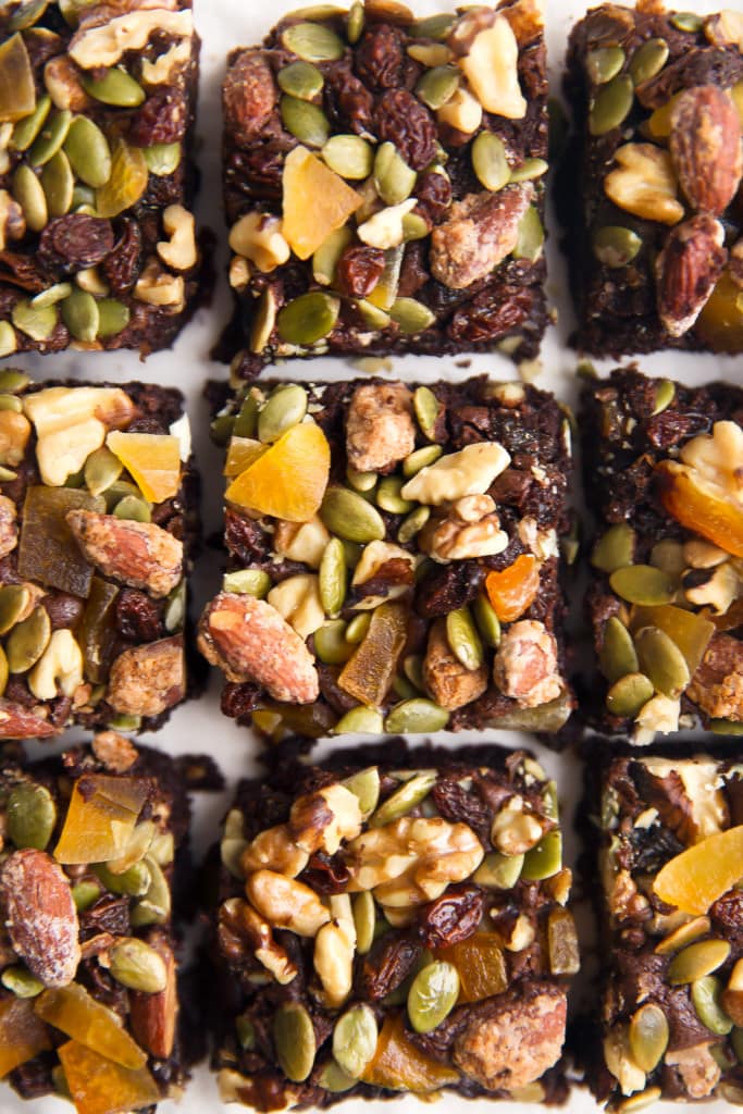 A fudgy brownie topped with Lush Nuts trail mix! 