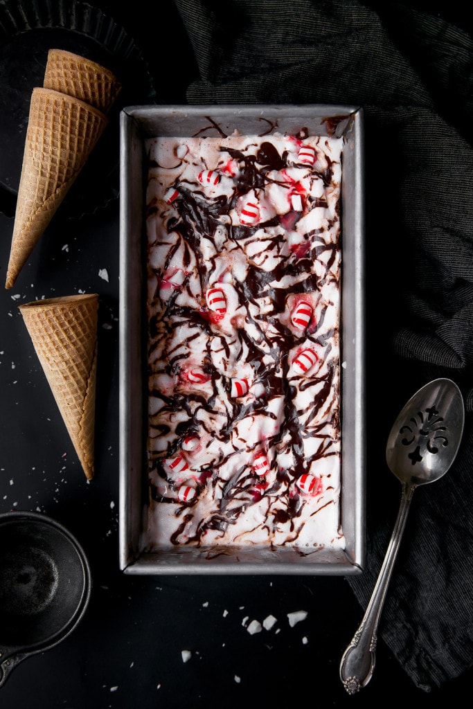 peppermint ice cream with crushed peppermint candies on top
