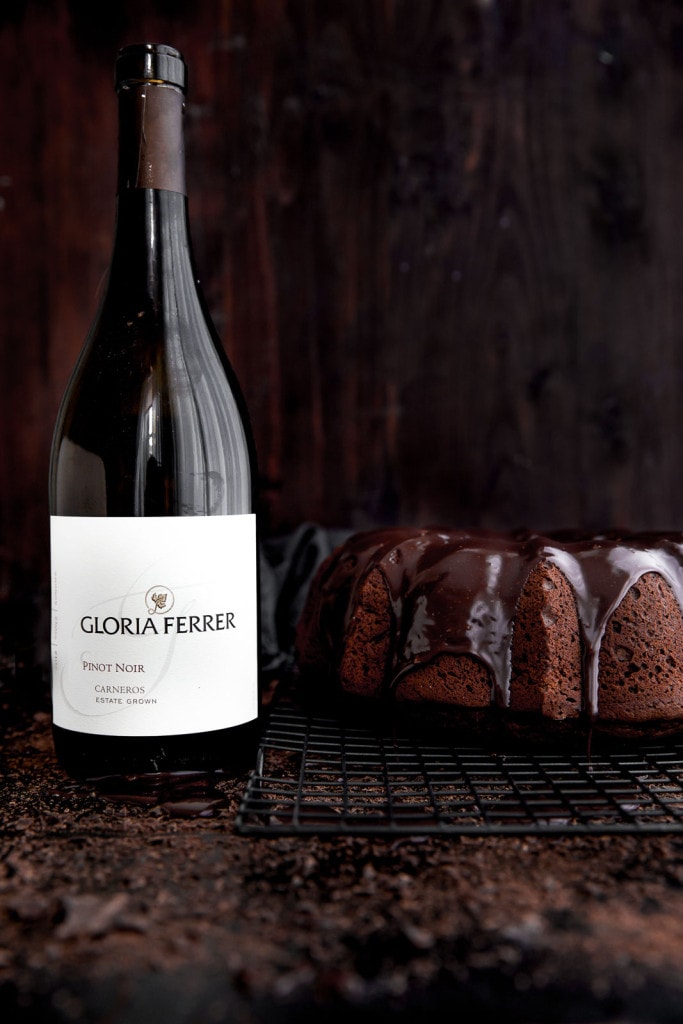 A moist red wine chocolate cake drizzled with red wine chocolate ganache. Swoon!