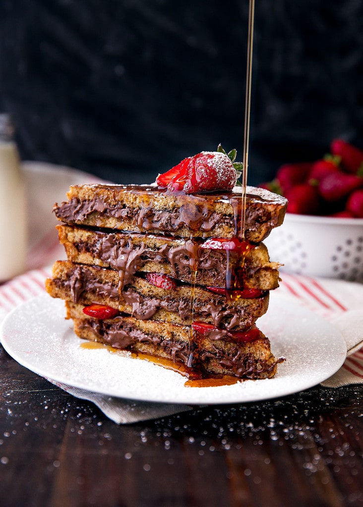 Strawberry Nutella French Toast drizzled with maple syrup