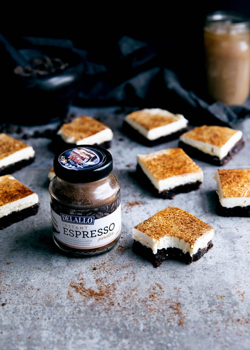 Tiramisu Brownies with espresso powder