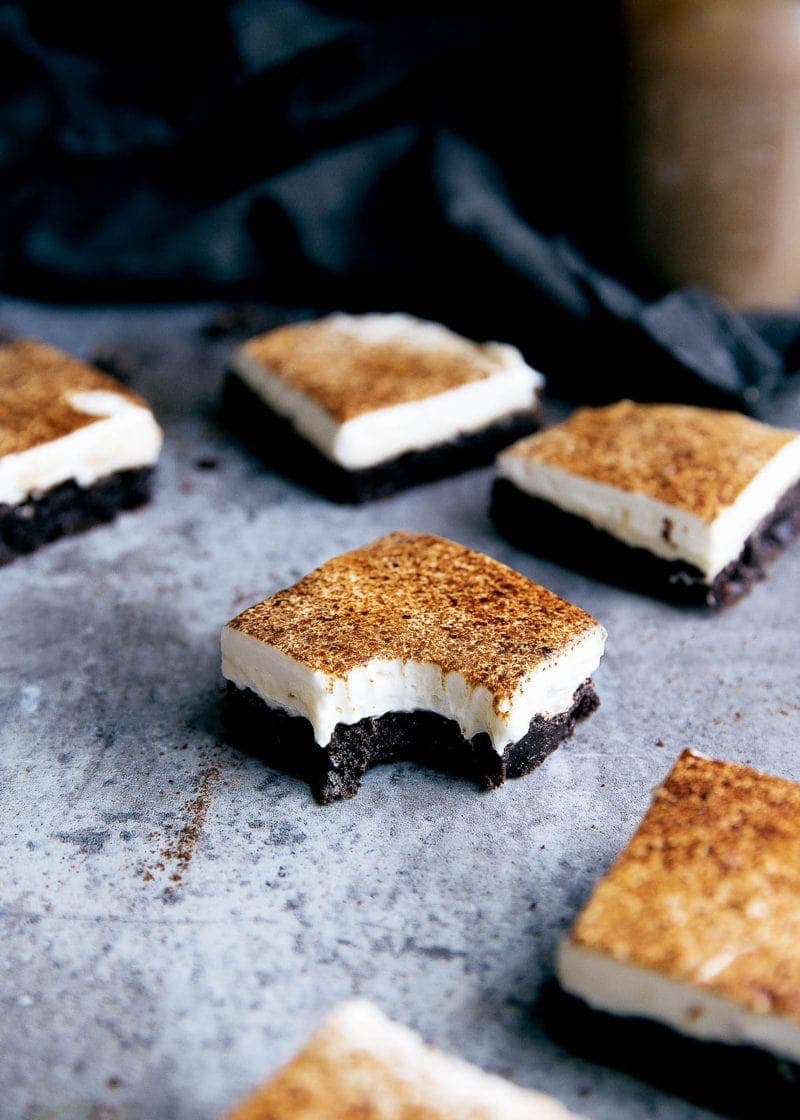 Tiramisu Brownies on counter