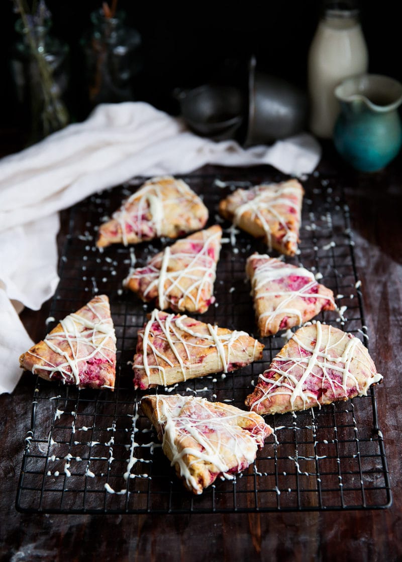 White Chocolate Raspberry Rhubarb Scones