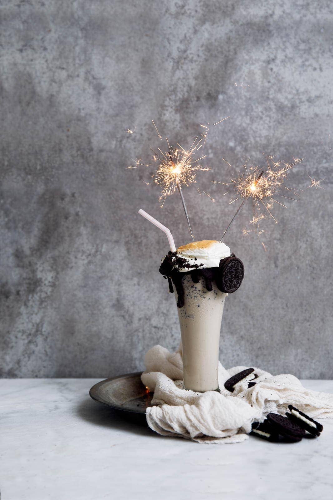 Iced Coffee Cookies and Cream Milkshake with marshmallows and Oreo cookies