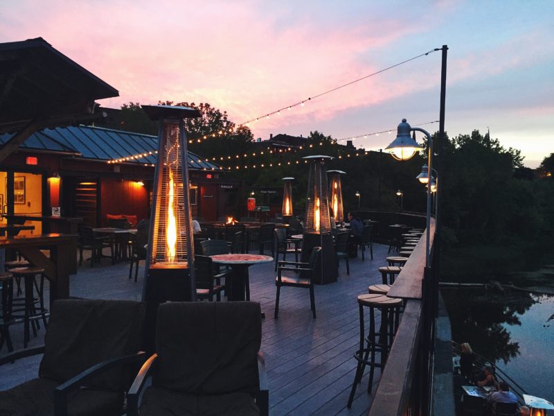 outdoor patio at dusk