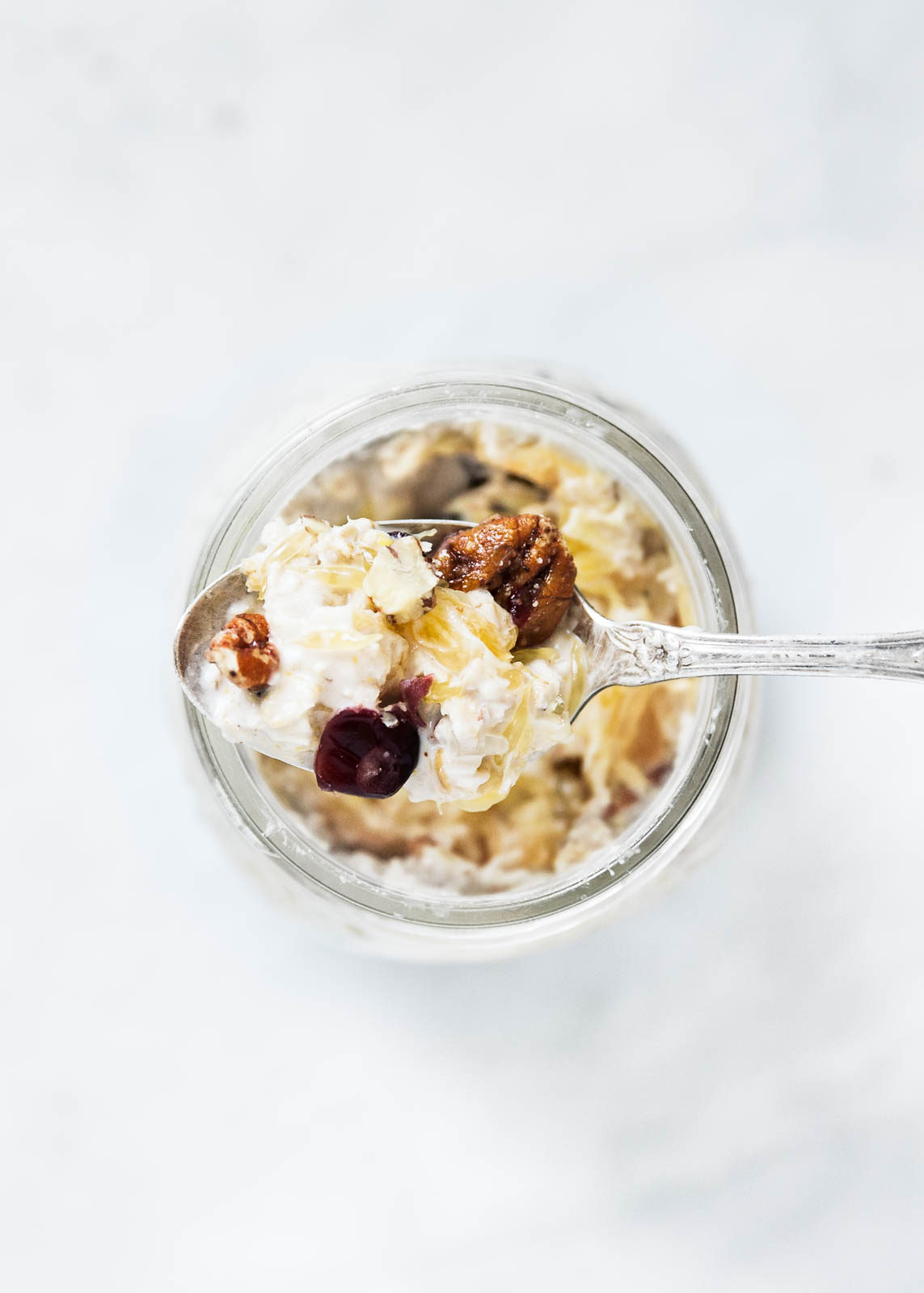 Overnight oats are a simple and nutritious breakfast all year round. This version, with dried cranberries, orange, and Valdosta pecans, is insanely delicious!