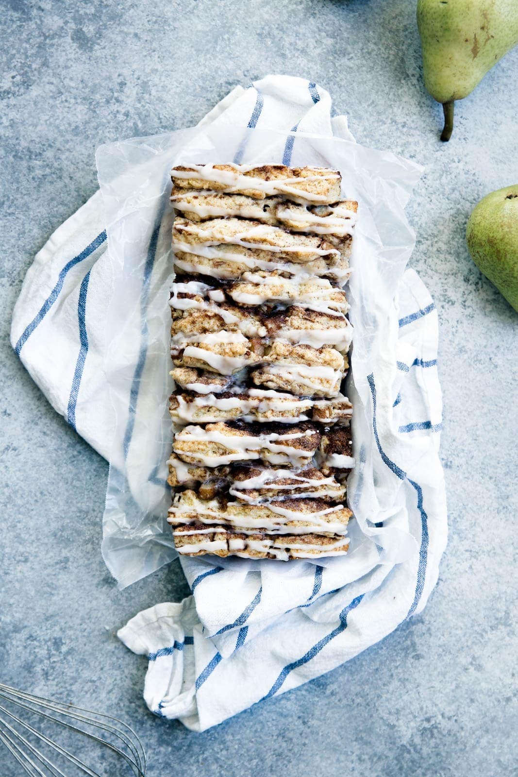 Forget scones, we're making a pull-apart scone bread with bourbon spiked pears and a maple glaze!