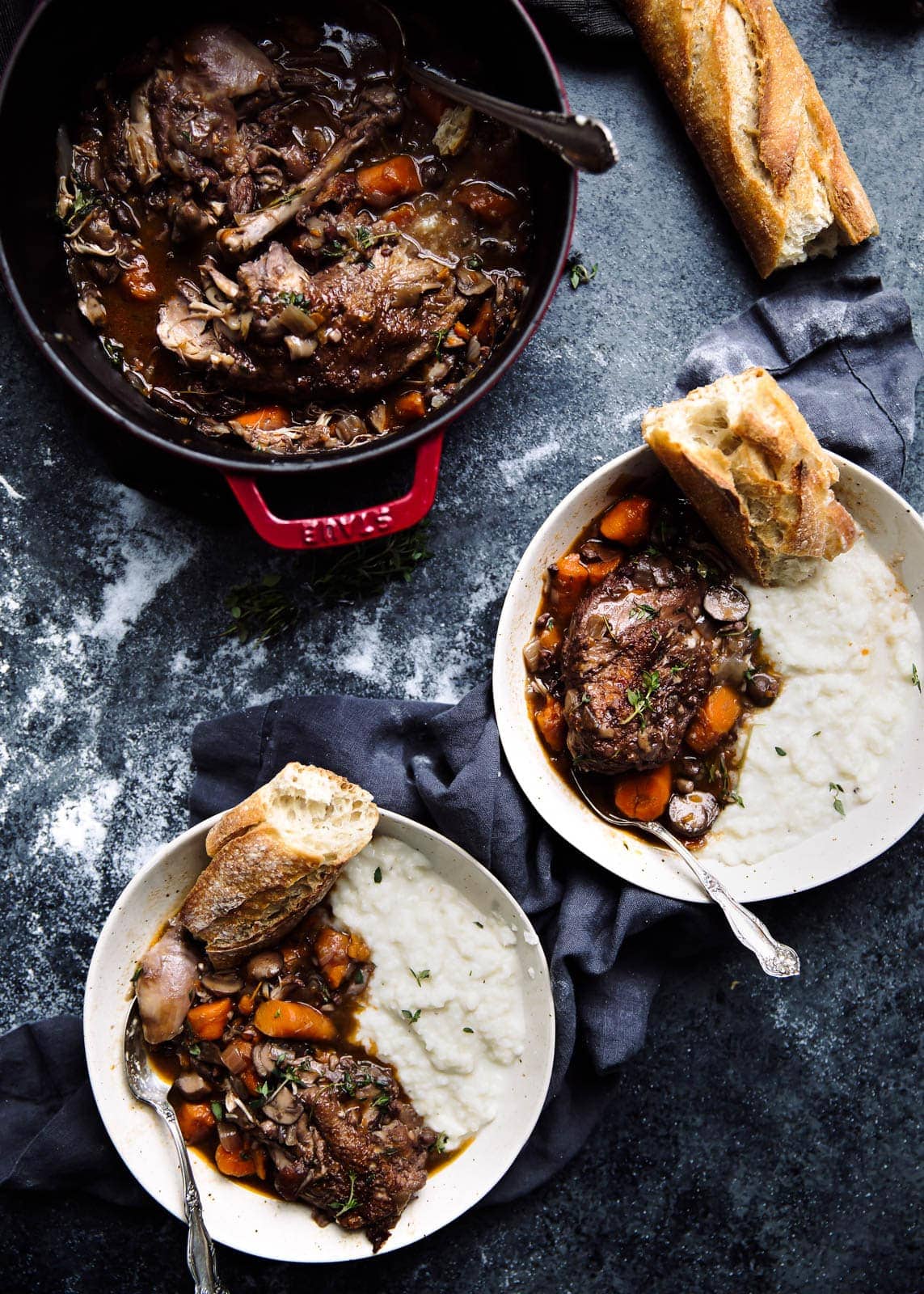 Coq Au Vin with Cheesy Cauliflower Grits