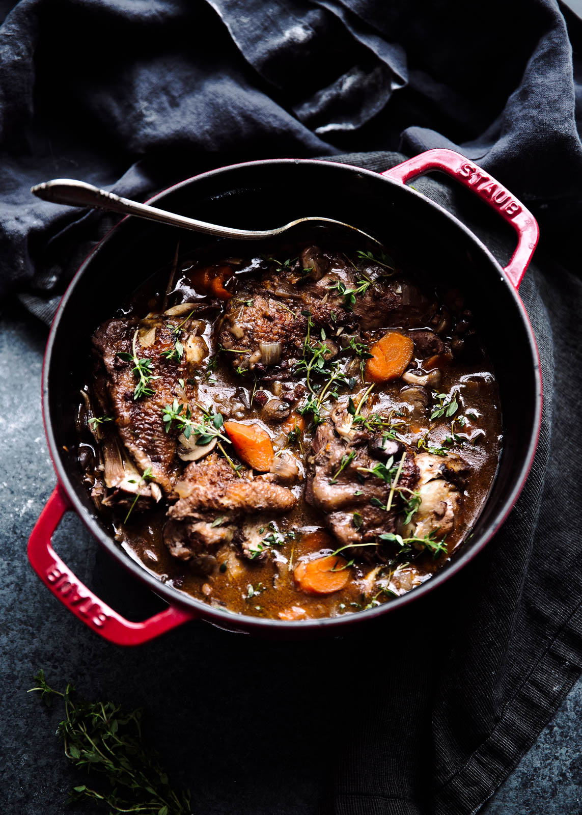 Coq Au Vin in large dutch oven