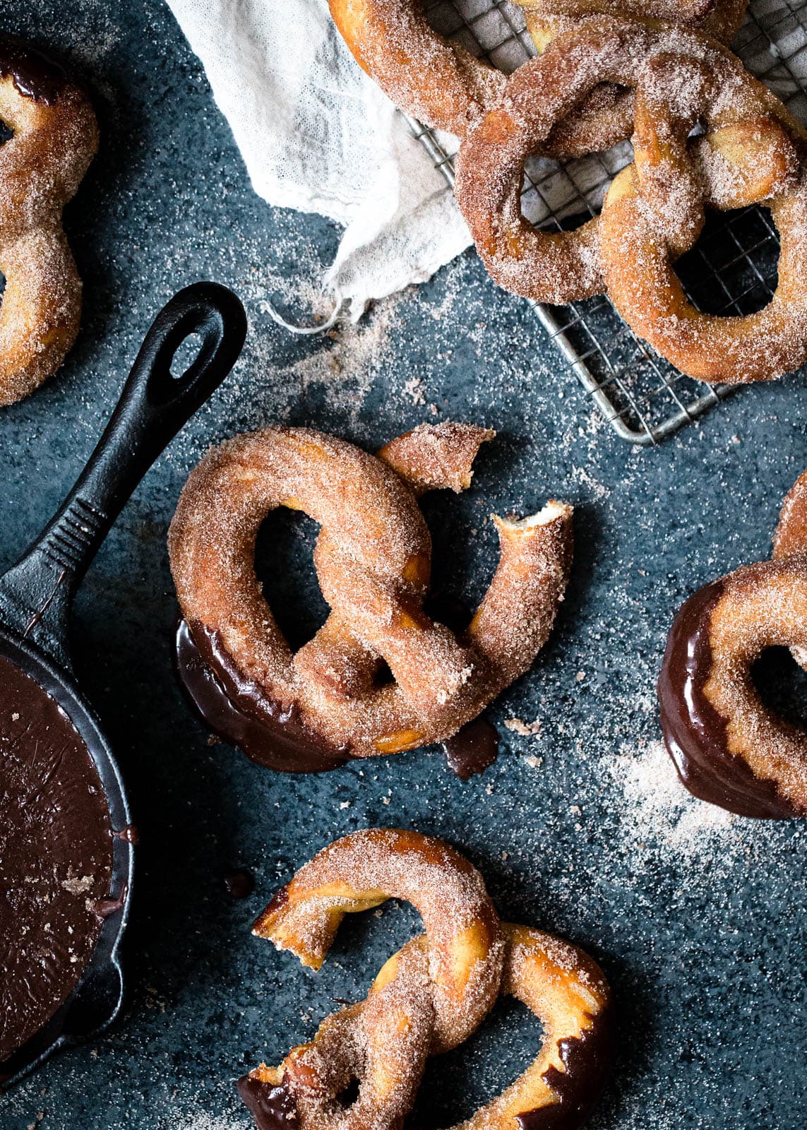 cinnamon sugar pretzels on a counter