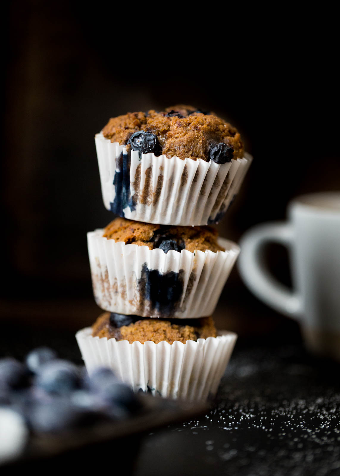 stack of blueberry bran muffins