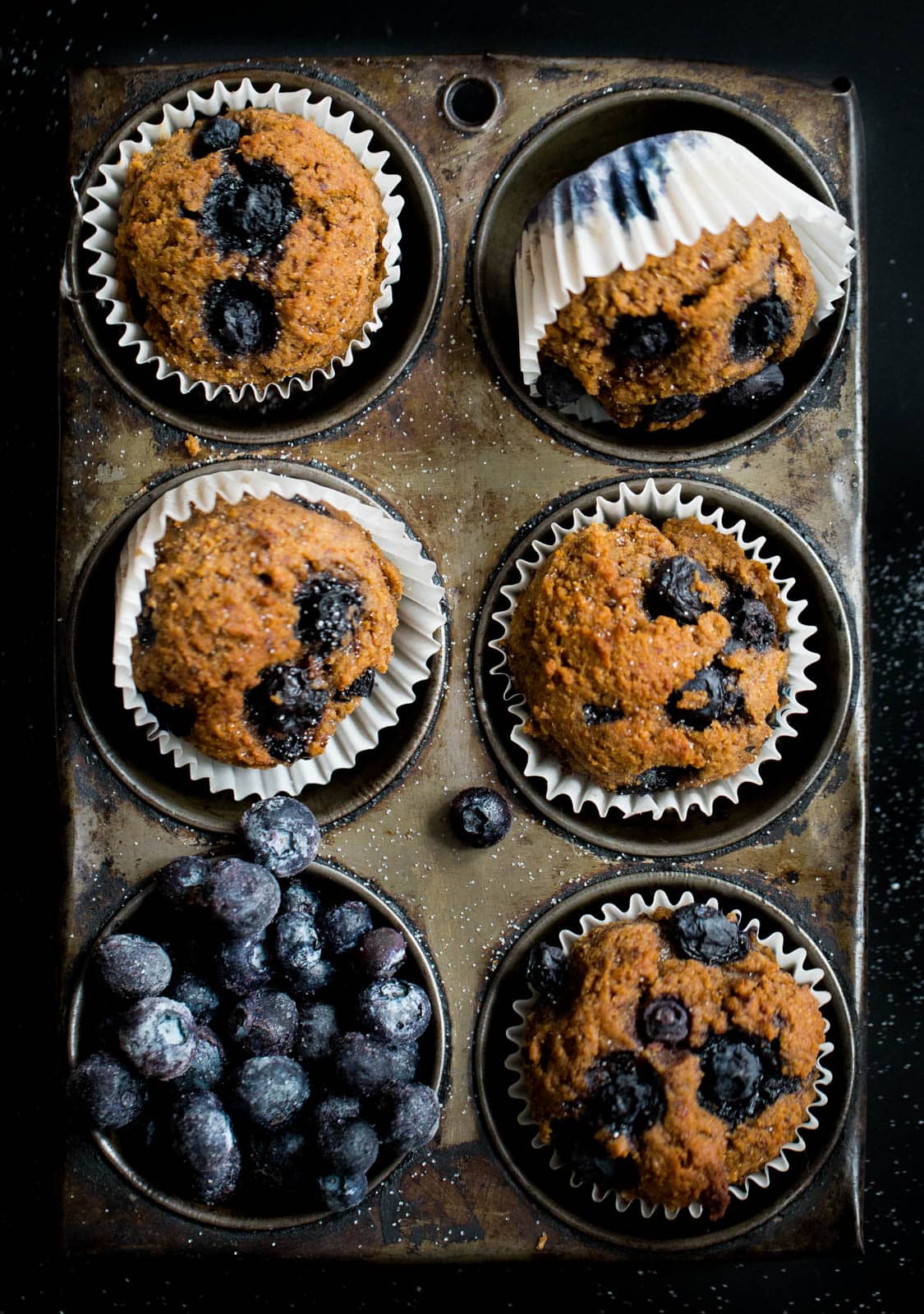 blueberry bran muffins in muffin tin
