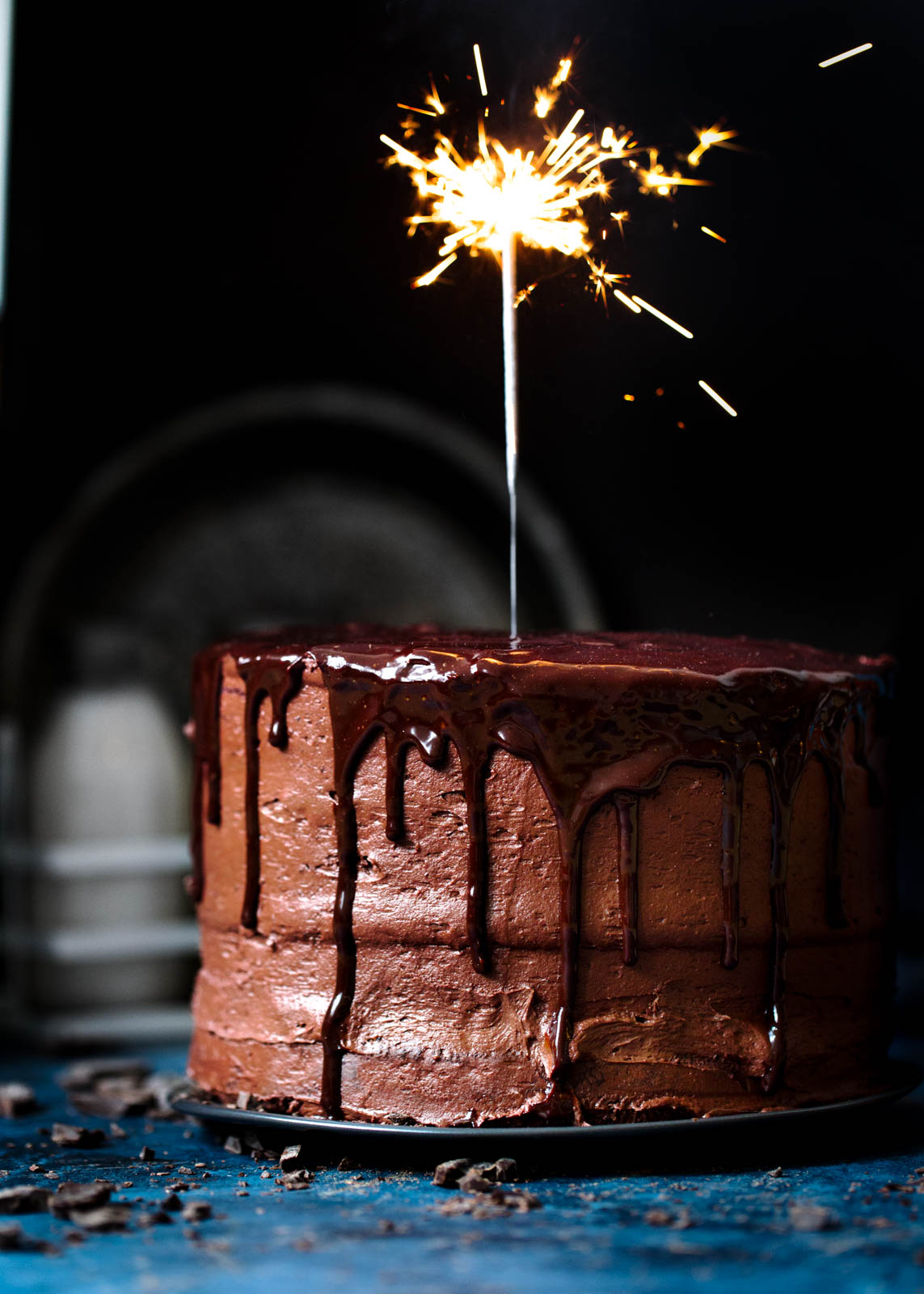 Chocolate Mocha Cake with sparkler on top