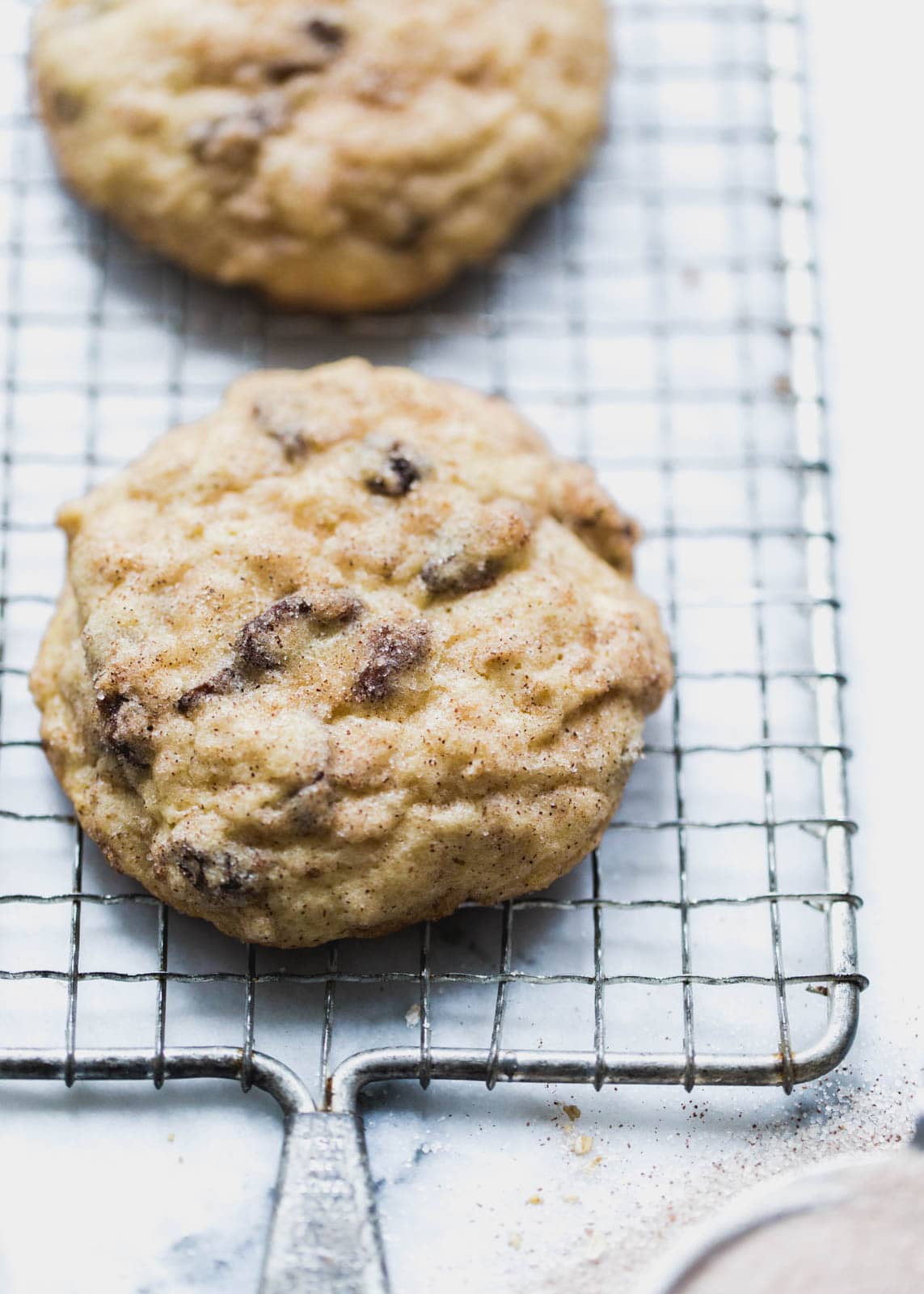Oatmeal Raisin Snickerdoodle Cookies on a wire rack