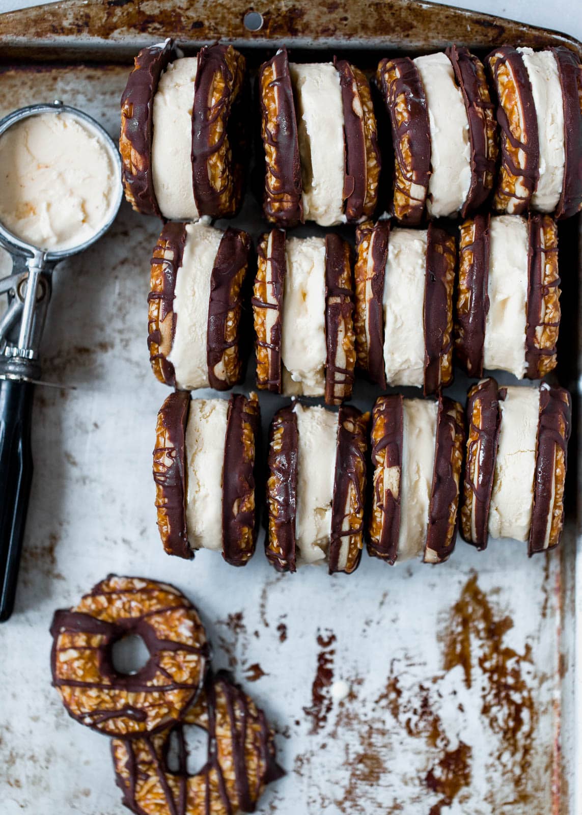 Homemade Samoas Ice Cream Sandwich Cookies. Guys this is real life and I'm so happy about it.