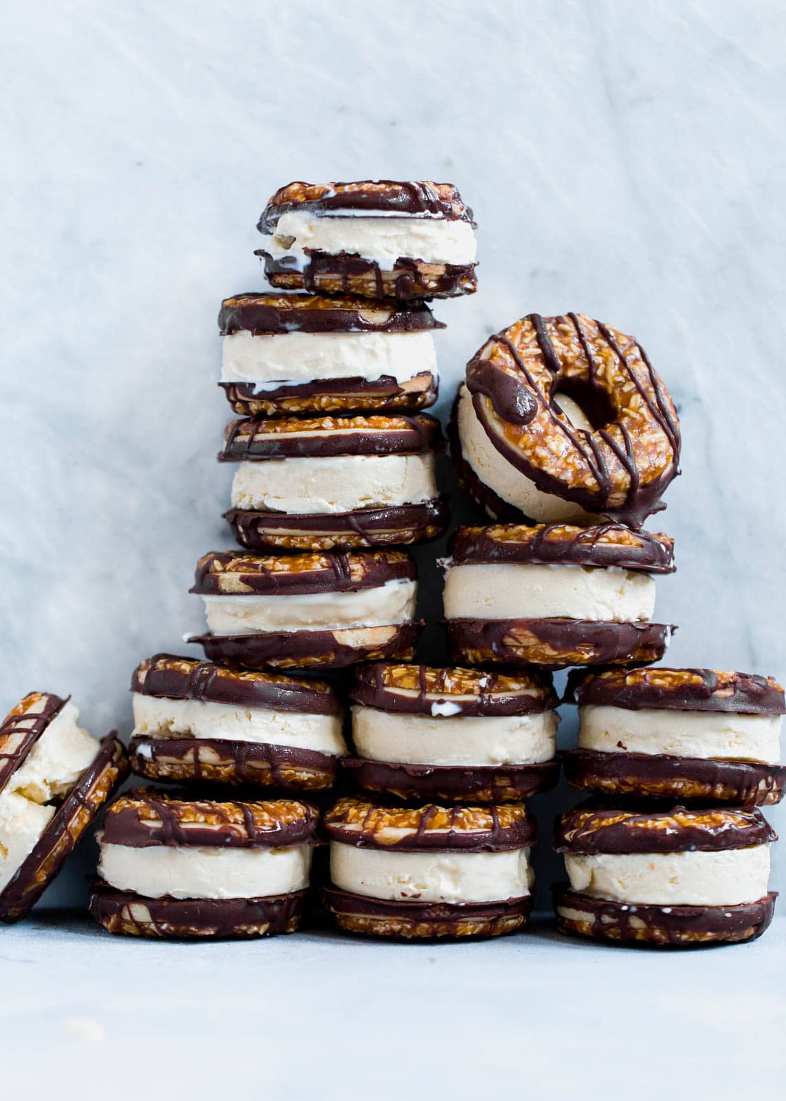 Homemade Samoas Ice Cream Sandwich Cookies. Guys this is real life and I'm so happy about it.