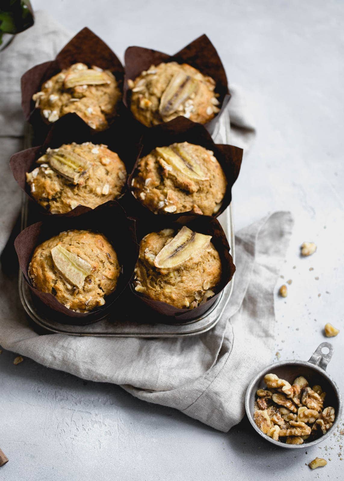 whole wheat banana muffins in muffin tin