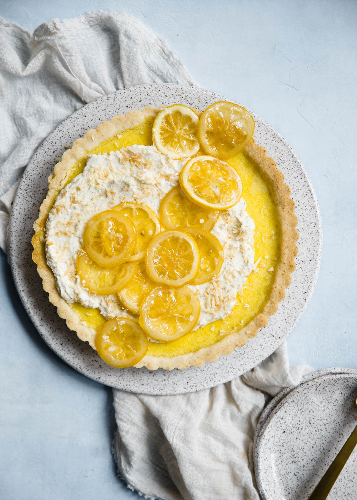 Lemon Coconut Tart with Whipped Vanilla Bean Crème Fraîche