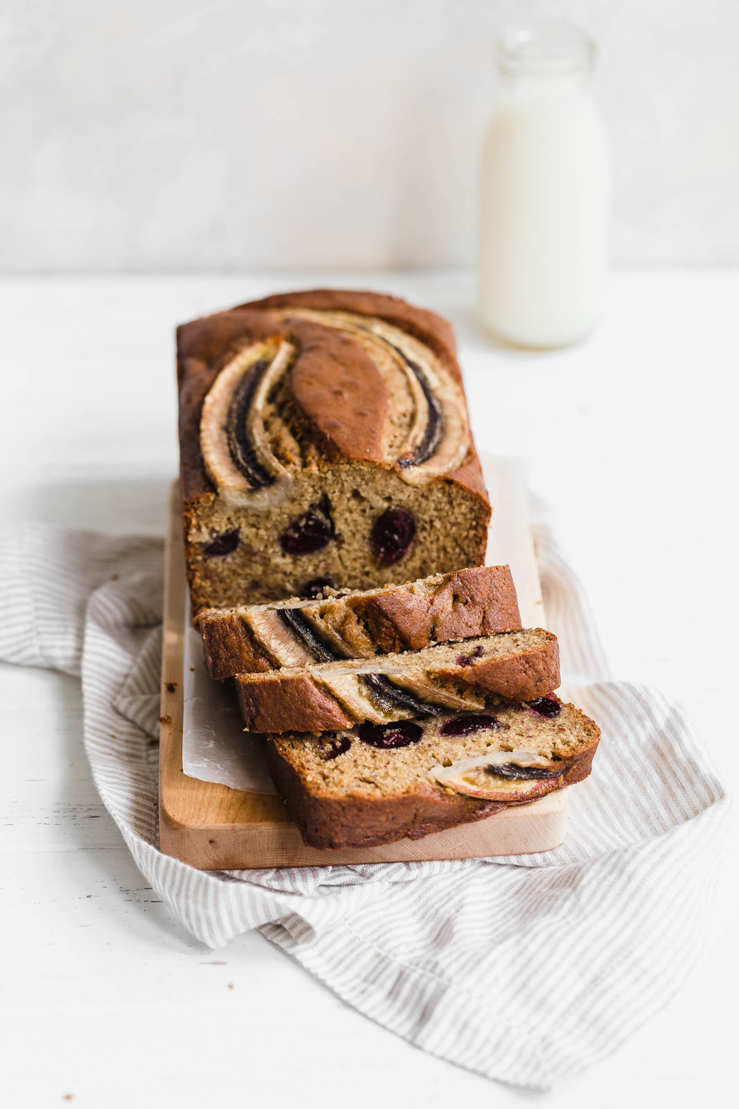 sliced loaf of Bourbon Banana Cherry Bread