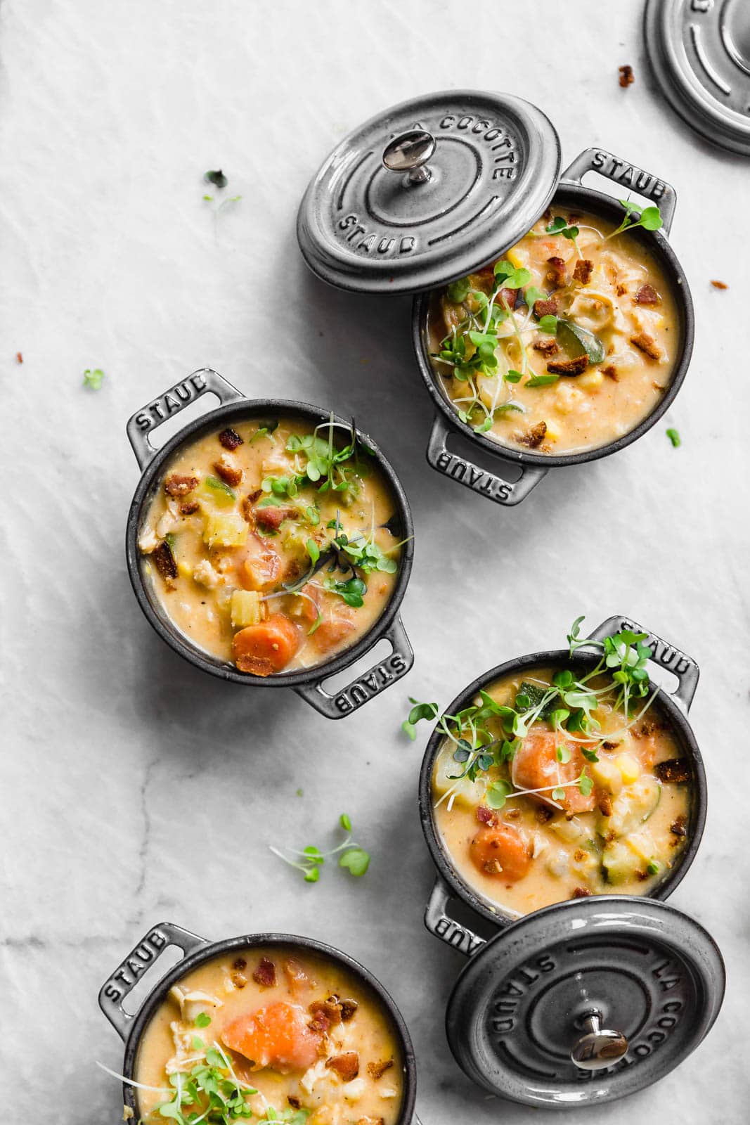 chicken corn chowder in ramekins 