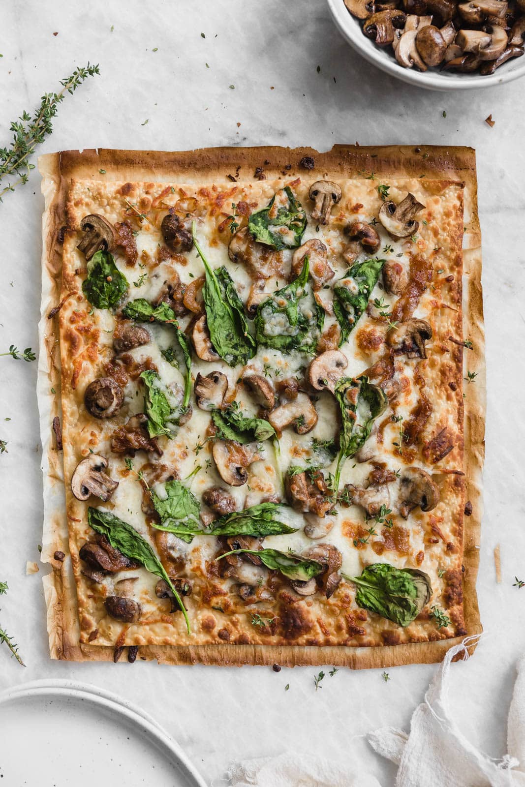 Caramelized Onion, Mushroom, & Spinach Pizza