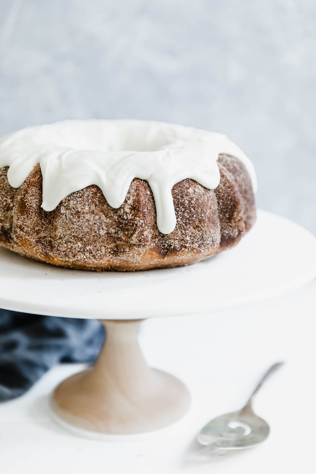 Cinnamon Bundt Cake on a cake stand